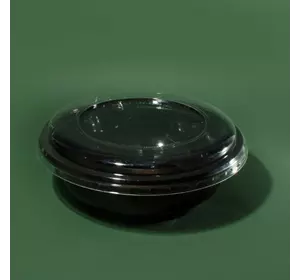 Салатник чёрный круглый с крышкой PET 185*75, 1000мл (50шт\500шт)