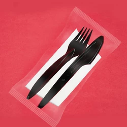 Вилка+нож чёрные в индивидуальной упаковке (100шт/1000шт)