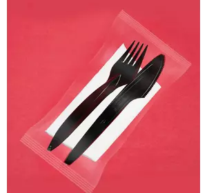 Вилка+нож чёрные в индивидуальной упаковке (100шт/1000шт)