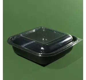 Салатник чёрный квадратный с крышкой PET 185*55, 1000мл (50шт\300шт)